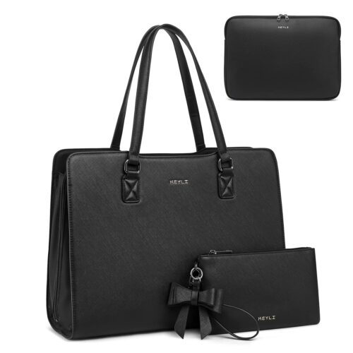 Keyli 4pc Sets Laptop Bag for Women Large Leather Laptop Briefcase with USB Charging Port Computer Shoulder tote Bags Purse