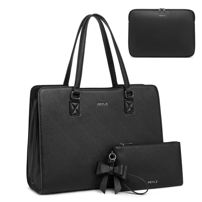 Keyli 4pc Sets Laptop Bag for Women Large Leather Laptop Briefcase with USB Charging Port Computer Shoulder tote Bags Purse