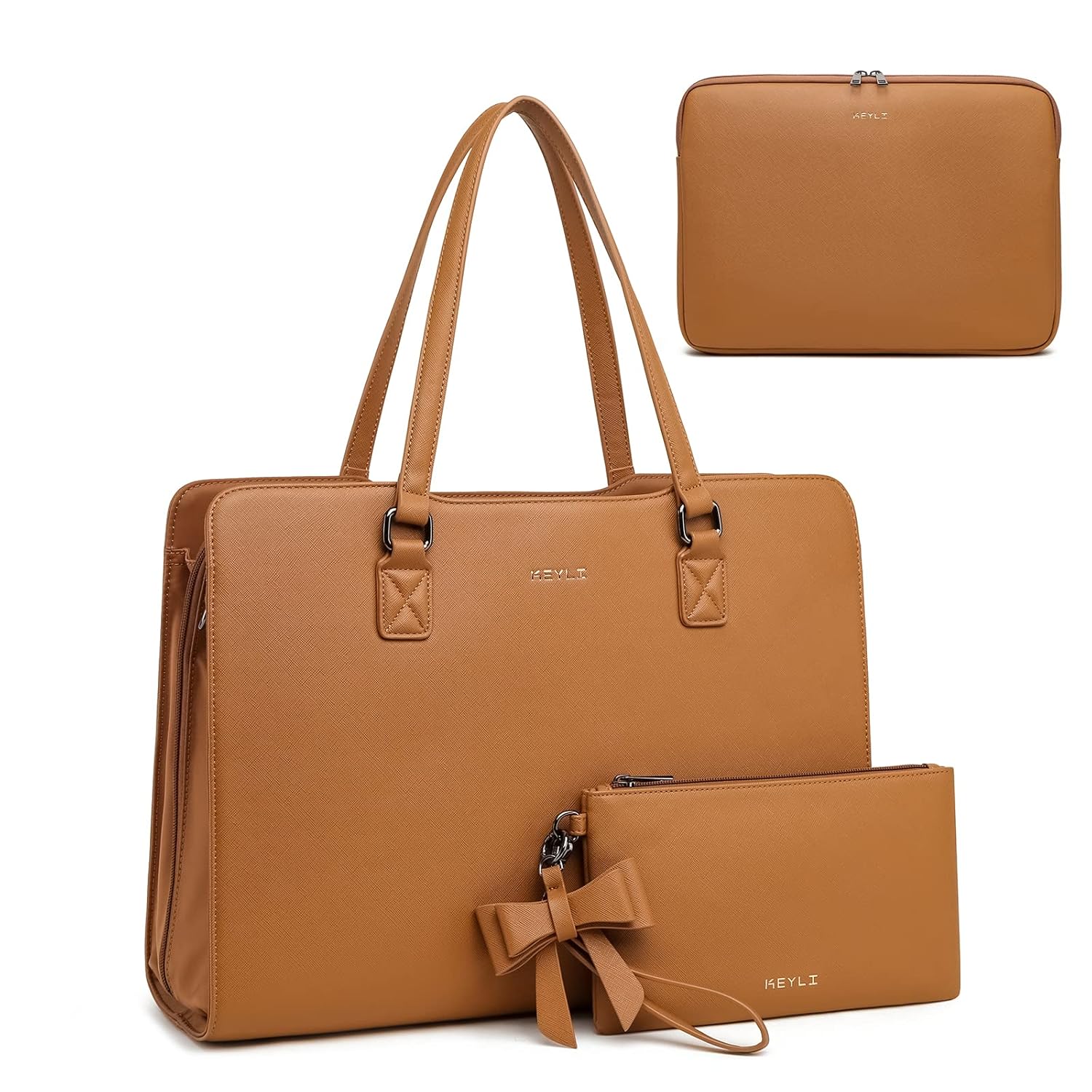 Keyli 4pc Sets Laptop Bag for Women Large Leather Laptop Briefcase with USB Charging Port Computer Shoulder tote Bags Purse