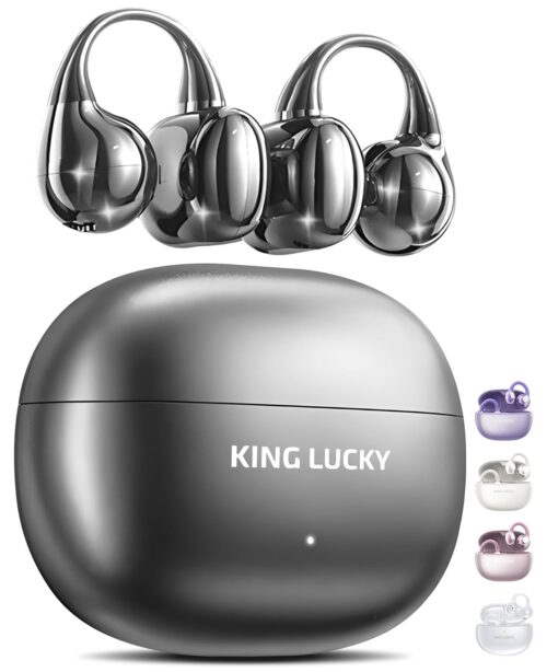 King Lucky Clip-on Earbuds,Open Ear Earbuds Wireless Bluetooth 5.4,Lightweight Open Ear Headphones with C-Shaped Bridge,Slim Hook, 50H Battery,Waterproof,for Glasses Wearers and...