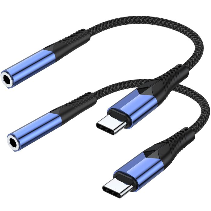 KUXIYAN USB C to 3.5mm Audio Adapter, (2-Pack) Type C to Aux Headphone Jack Adapter Dongle Cable Cord Compatible with iPhone 16/15 Pro/15 Pro Max,iPad Pro,MacBook, Samsung...