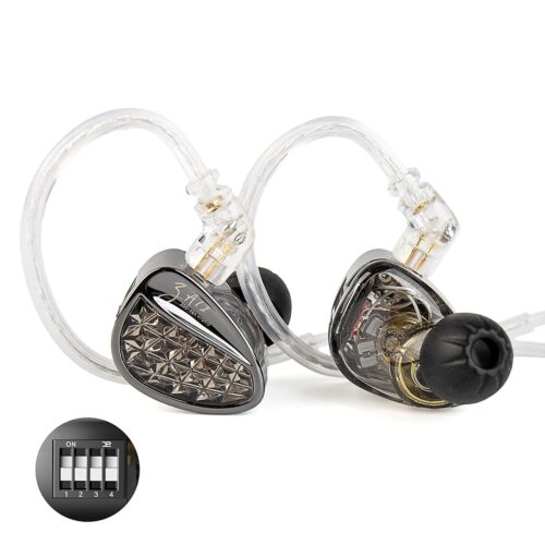 KZ ZA12 in Ear Monitor, 2DD+4BA Hybrid Wired Earbuds, KZ in Ear Monitor with 4-Level Tuning Switch Gaming Earbuds,Silver-Plated IEM Cable for Audiophile (No Microphone, Matte...