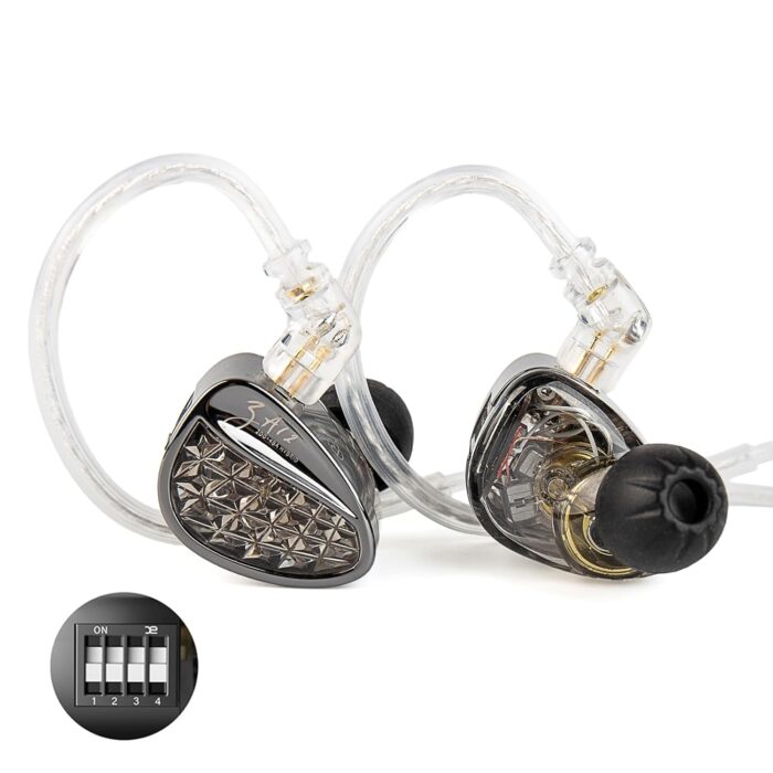 KZ ZA12 in Ear Monitor, 2DD+4BA Hybrid Wired Earbuds, KZ in Ear Monitor with 4-Level Tuning Switch Gaming Earbuds,Silver-Plated IEM Cable for Audiophile (No Microphone, Matte...