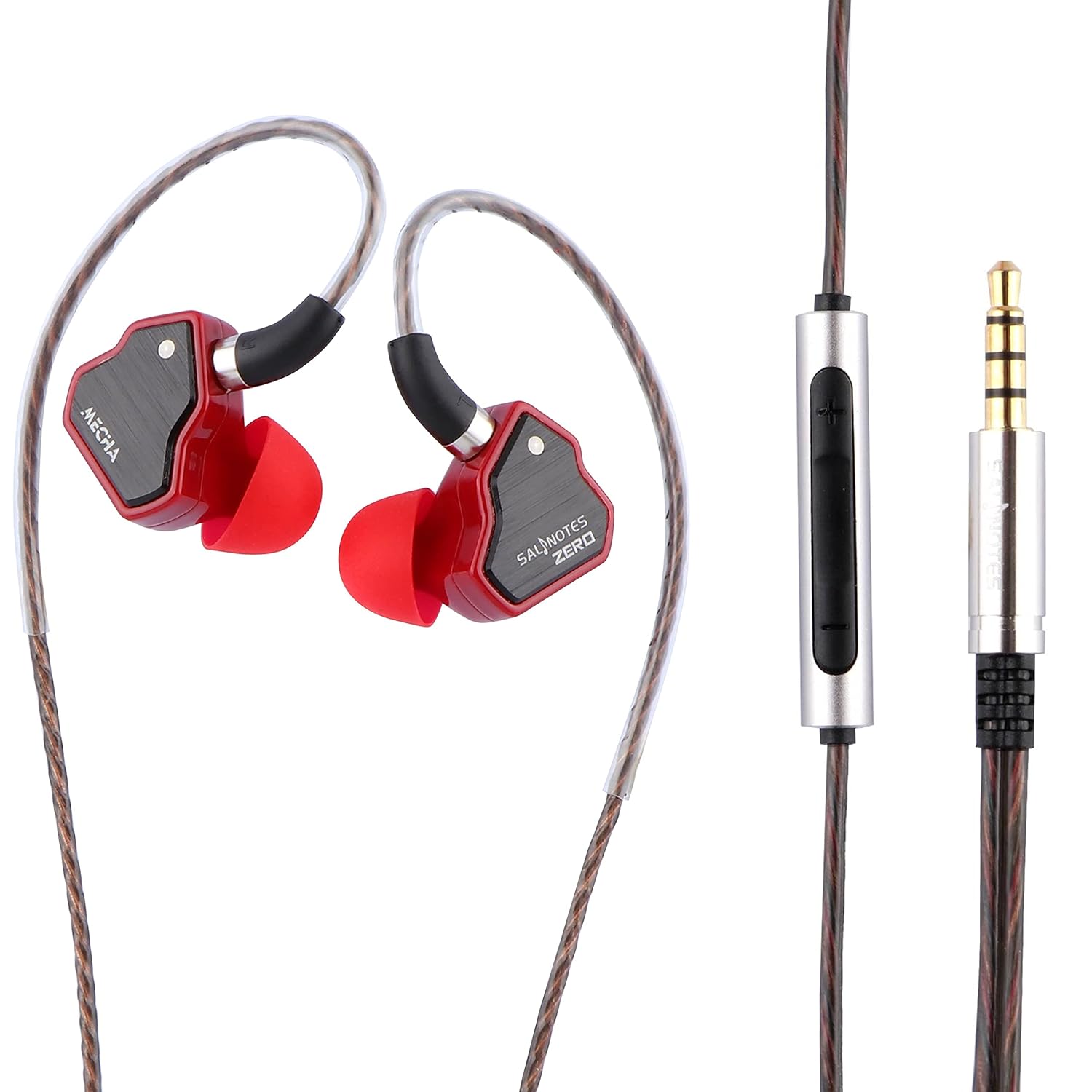 Linsoul 7Hz Salnotes Zero HiFi 10mm Dynamic Driver in-Ear Earphone IEM with Metal Composite Diaphragm Stainless Steel Faceplate Detachable 2Pin OFC Cable (Red, with Mic, 3.5mm)