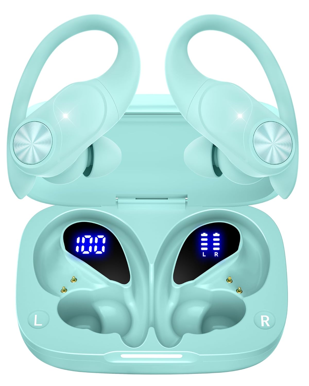 PocBuds Bluetooth Headphones Wireless Earbuds 80hrs Playtime Wireless Charging Case Digital Display Sport Ear buds with Earhook Deep Bass IPX7 Waterproof Over-Ear Earphones for…