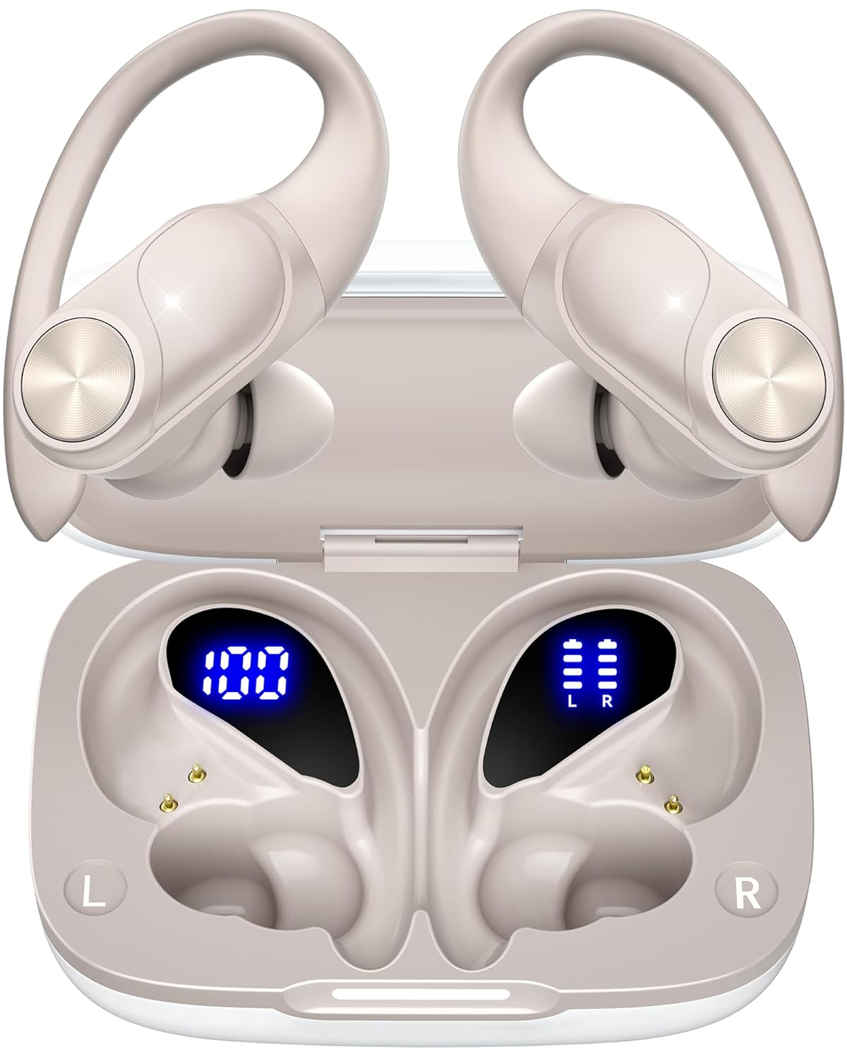 PocBuds Bluetooth Headphones Wireless Earbuds 80hrs Playtime Wireless Charging Case Digital Display Sport Ear buds with Earhook Deep Bass IPX7 Waterproof Over-Ear Earphones for…