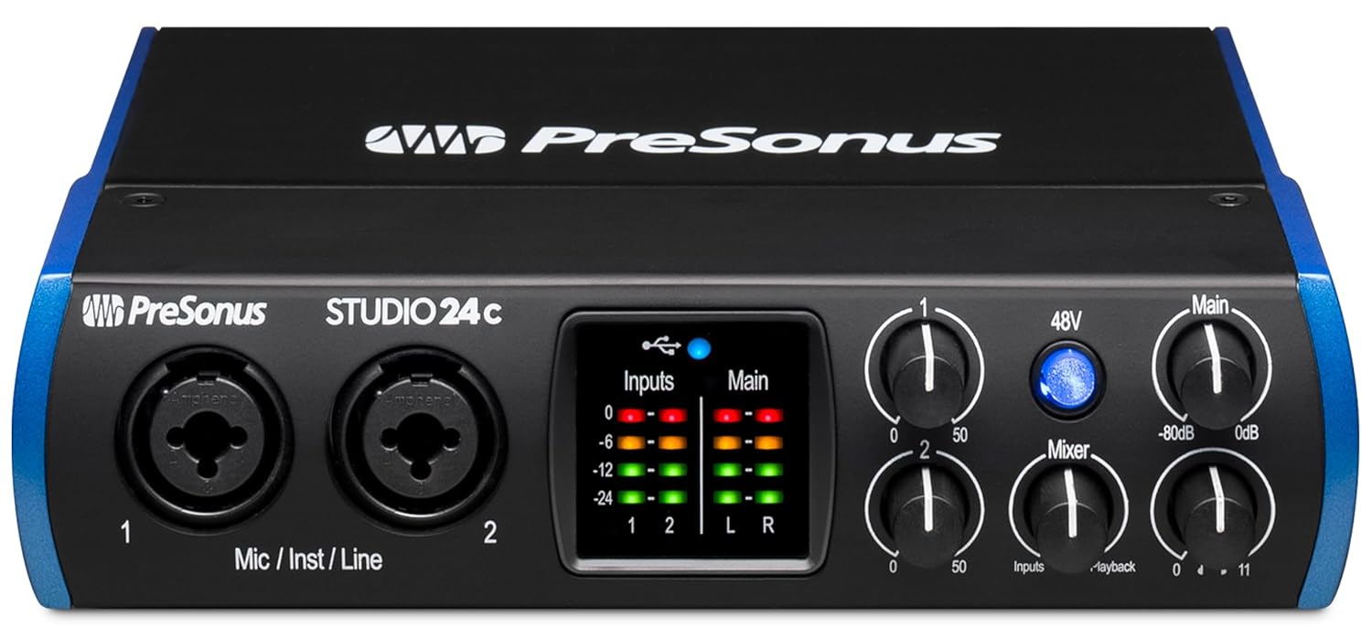 PreSonus Studio 24c 2×2, 192 kHz, USB Audio Interface with Studio One DAW Recording Software