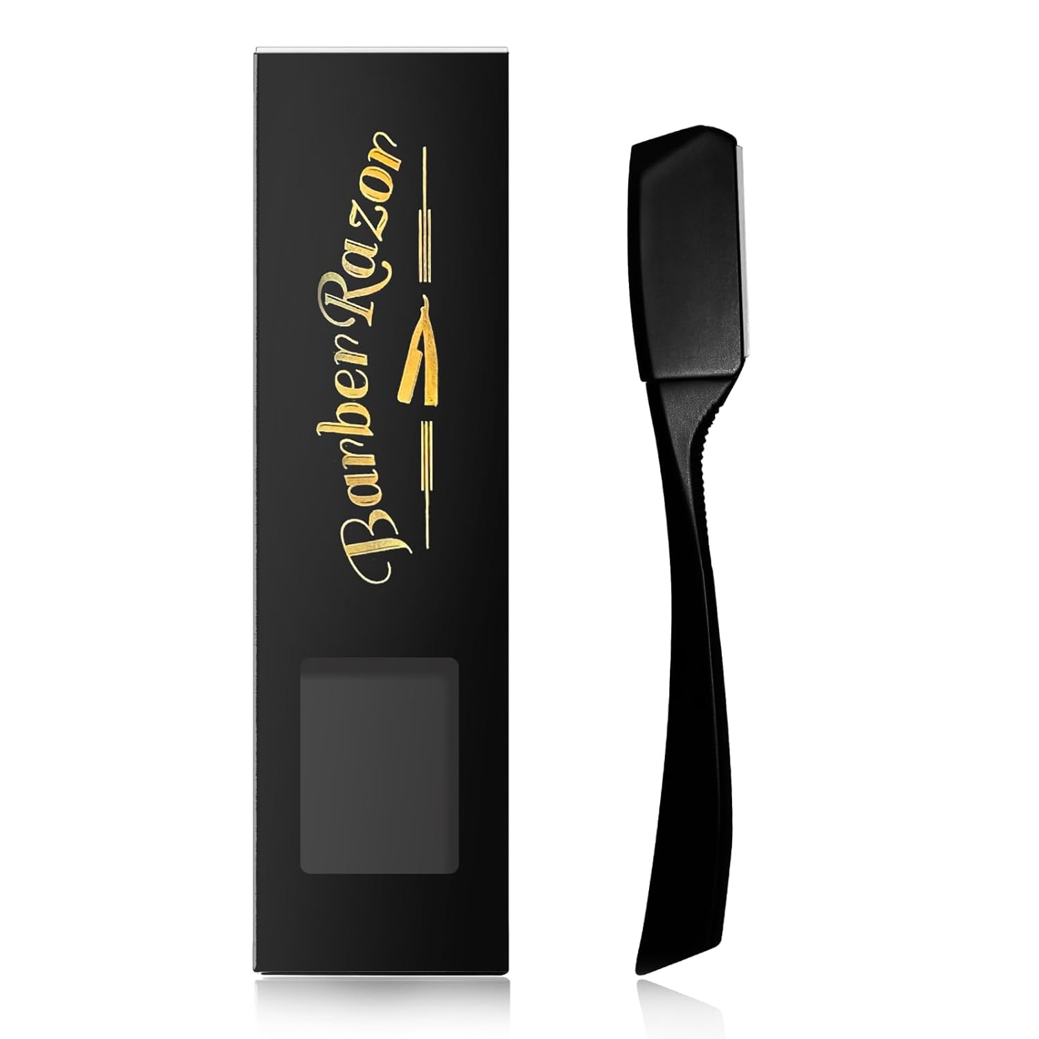 Professional Barber Razor: Straight Edge, Stainless Steel, Close Shaving for Barbershop & Home Use (Black)