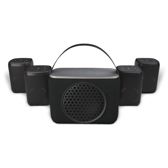 Rocksteady Stadium 2: Four Speakers and One Subwoofer Bundle - Immersive, connectible, and up to 150 ft of Range. Up to 30 Hours of Battery Life.