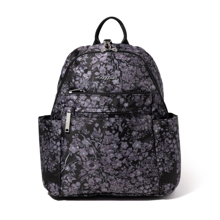 Securtex® Anti-theft Vacation Travel Backpack 10x13" Slash-Resistant Nylon Daypack w/RFID, Black Hydrangea