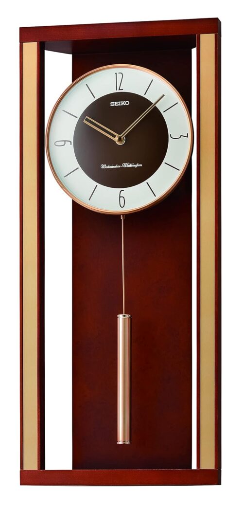 Seiko Modern Deco Wall Clock with Pendulum and Dual Chimes