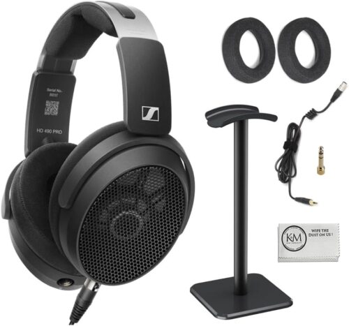 Sennheiser HD-490 PRO Plus Professional Reference Open-Back Studio Headphones Bundled with Headphones Stand + Cleaning Cloth (3 Items)