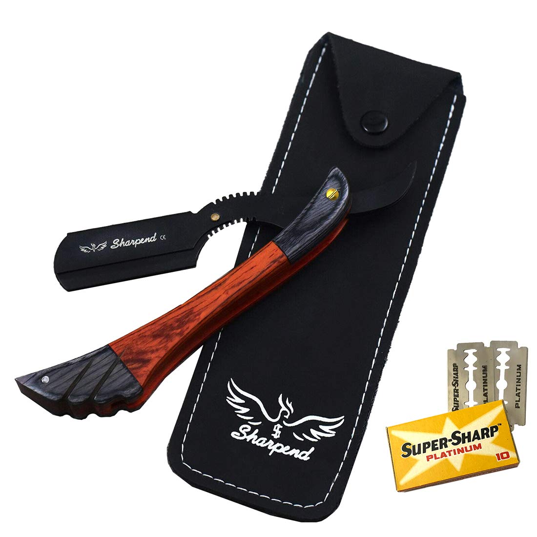 Sharpend Professional straight razor for men Handmade stainless Steel straight Razor kit Barber Razor Men Straight Razor Blade shavette straight edge razor with 10 double edge…