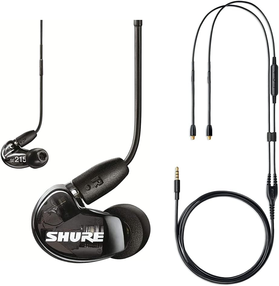 Shure Aonic 215 Wired Sound Isolating Earbuds, Black & RMCE-UNI Universal Communication Cable for Detachable SE Earphones