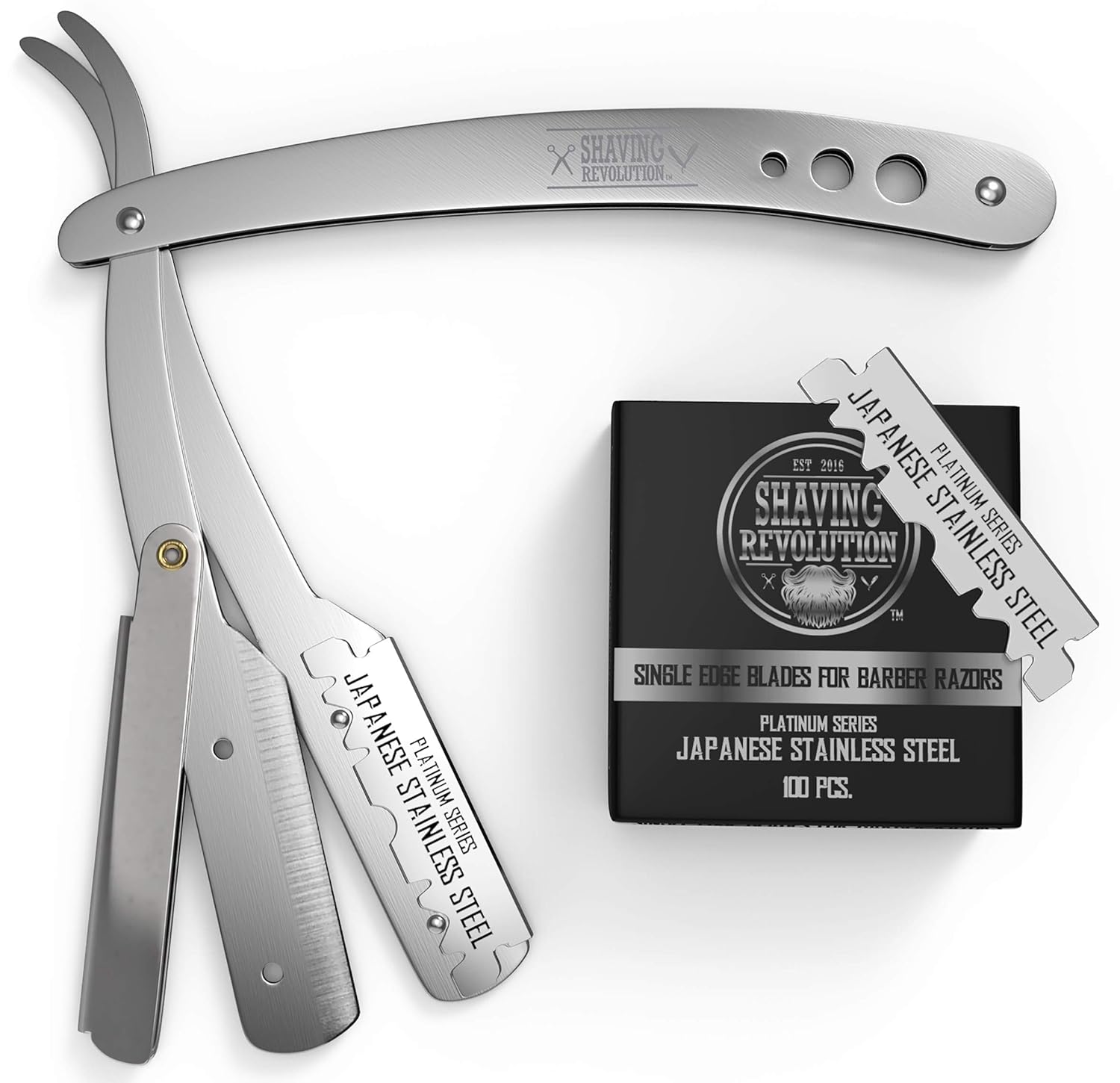 Straight Edge Barber Razor for Close Shaving – Professional Straight Blade Razor for Men with 100 Single Edge Blades- Mens Straight Razor Kit