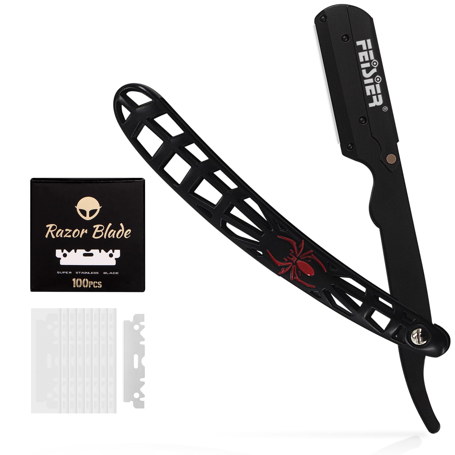 Straight Edge Razor With 100 Single Edge Blades,Professional Barber Razor Cut Throat Shavette Straight Razors Kit For Men