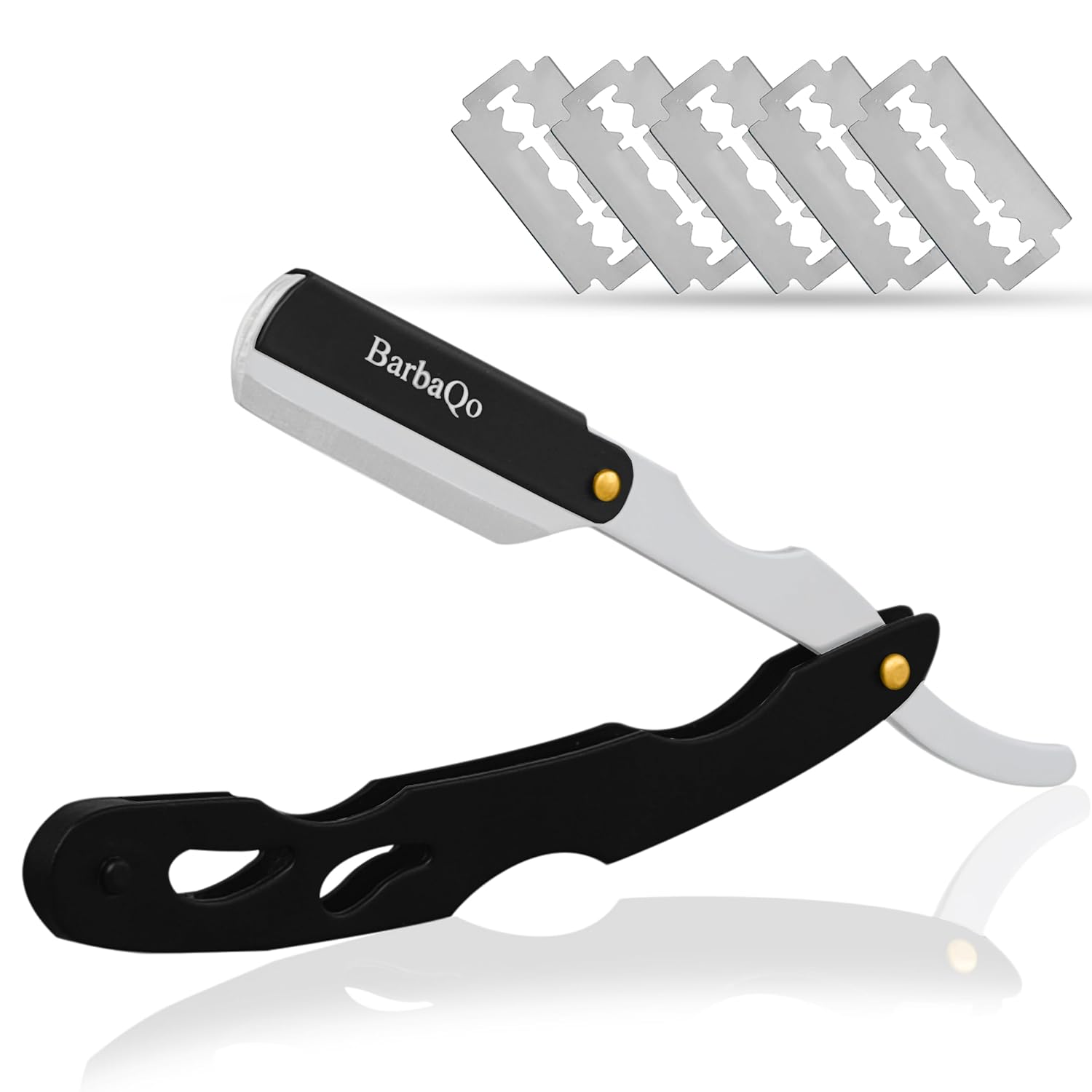 Straight Razor – Straight Razors for Men, BarbaQo Professional Barber Razor with 10 Sinlge Blades, 100% Stainless Steel Straight Razor for Close Shaving