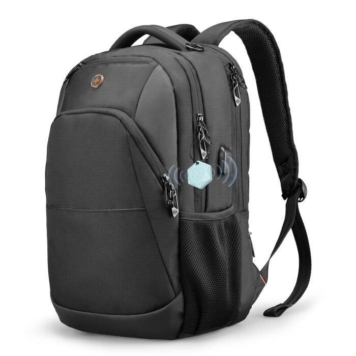 Swissdigital Design Business Laptop Backpack With Apple AirTag, College Laptops Backpack with USB Charging Port for Men and Women Fits 16 Inch Notebook, Black | ANDWIL