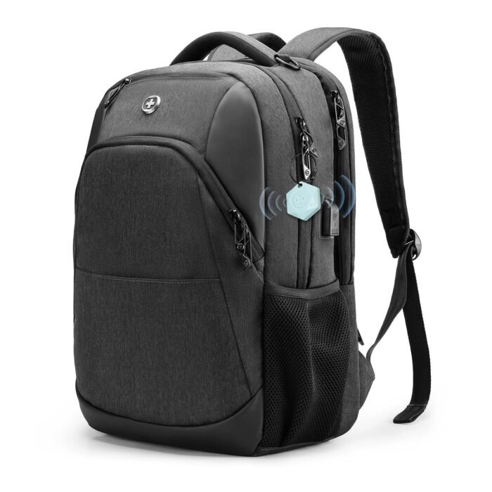 Swissdigital Design Business Laptop Backpack With Apple AirTag, College Laptops Backpack with USB Charging Port for Men and Women Fits 16 Inch Notebook, Grey | ANDWIL