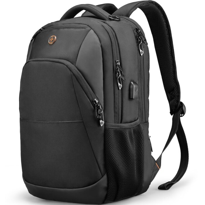 Swissdigital Design Travel Laptop Backpack, College Laptops Backpack with USB Charging Port for Men and Women Fits 16 Inch Notebook, Black | ANDWIL