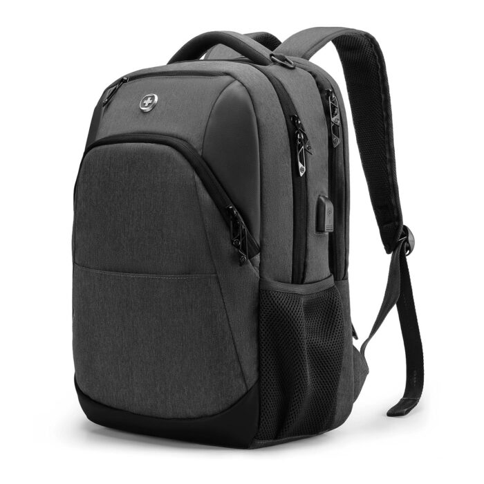 Swissdigital Design Travel Laptop Backpack for Men and Women, College Backpack with USB Charging Port for Fits 16 Inch Notebook, Grey | ANDWIL