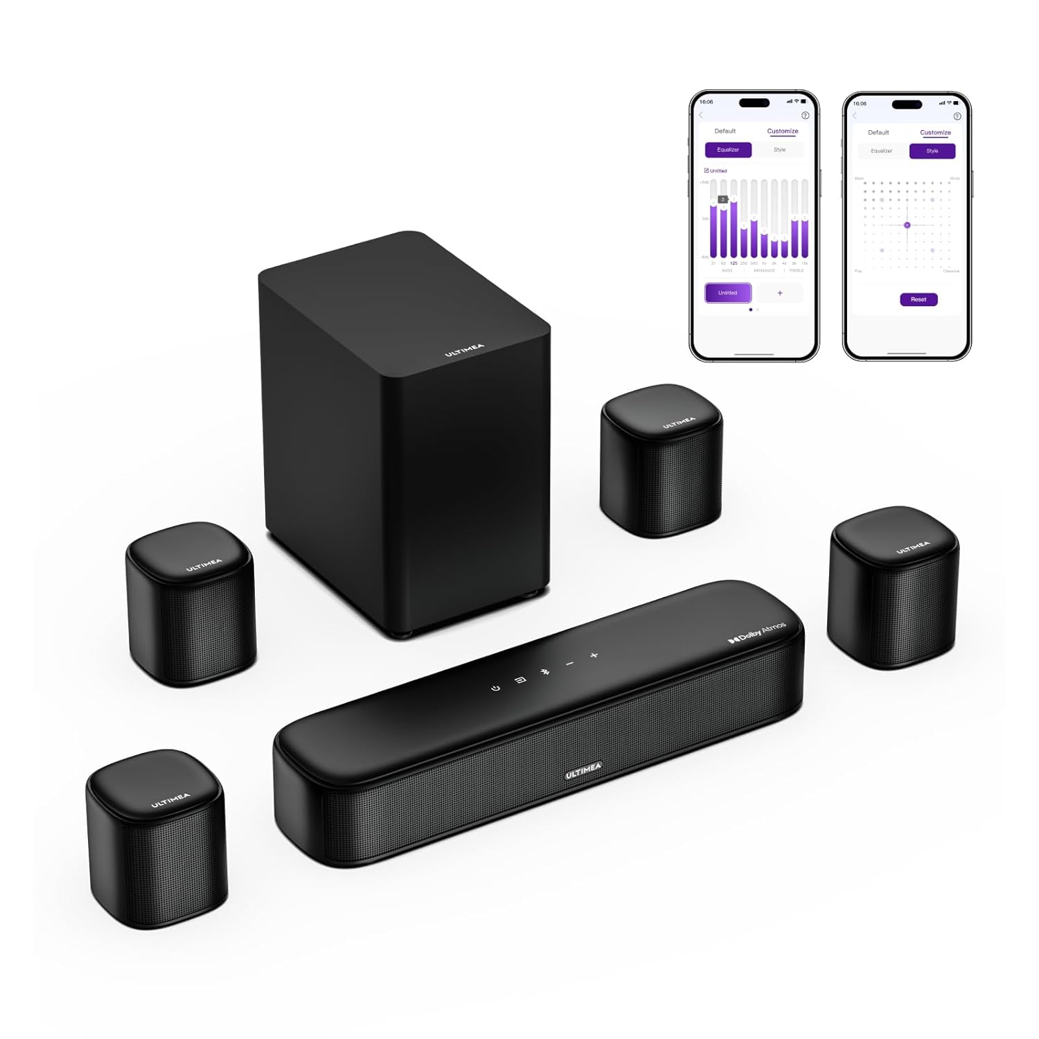 ULTIMEA 7.1ch Sound Bar with Dolby Atmos, Surround Sound System for TV with 4 Surround Speakers, Sound Bar for Smart TV with App Control, Soundbar with Subwoofer for Home…