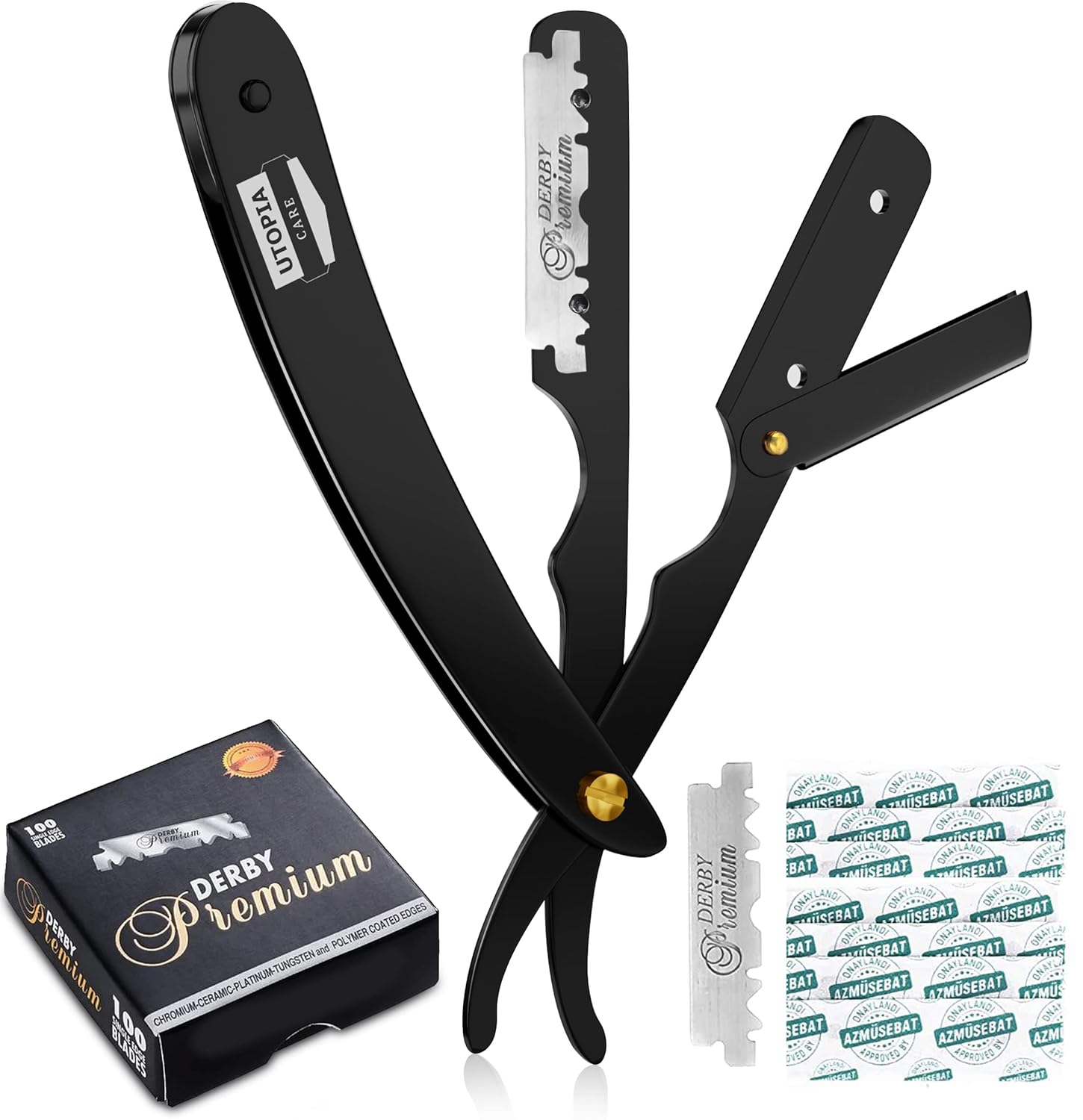 Utopia Care Professional Straight Razor for Men, Barber Straight Edge Razor Safety with 100 Pack Blades, Black
