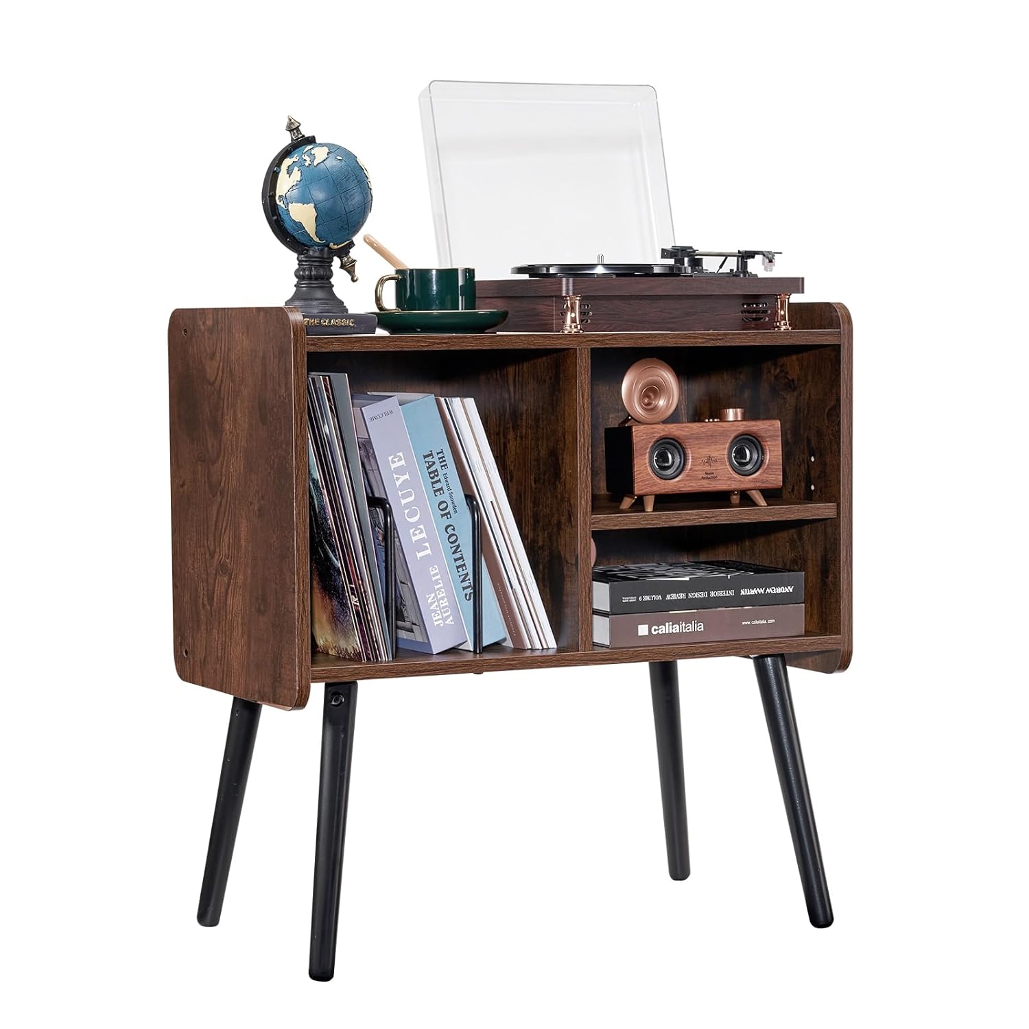 VEVOR Record Player Stand, Turntable Stand Holds Up to 100 Albums, Vintage Vinyl Record Cabinet with Removable Shelves, Player Table with Adjustable Height for Living Room,…