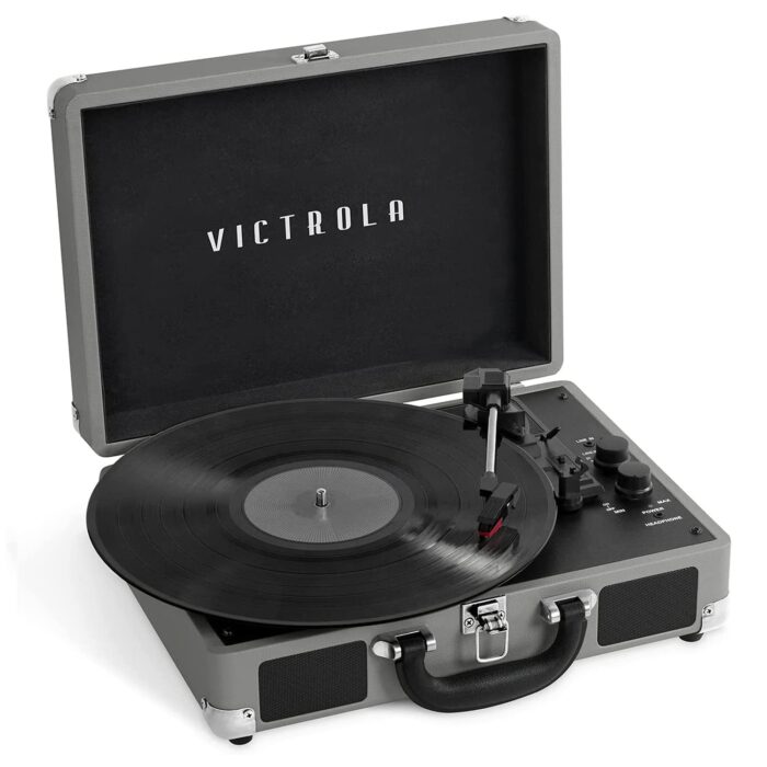 Victrola Journey Bluetooth Portable Suitcase Record Player – with Built-in Speakers, 3 Speed Vinyl Record Player, RCA Out, Headphone Jack, NWG