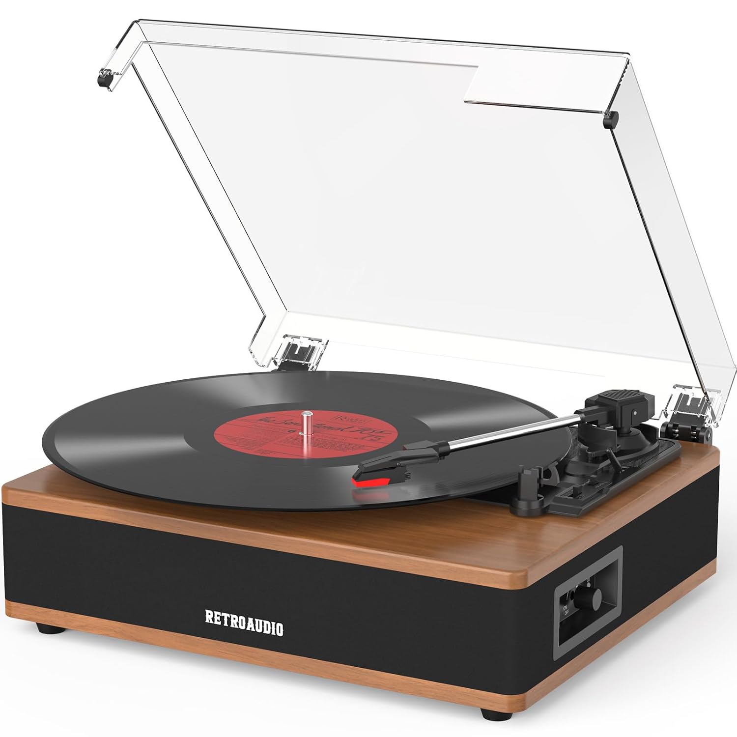 Vinyl Record Player Bluetooth Turntable with Built in Stereo Speakers Belt Drive 3 Speeds Turntables for Vinyl Records Support RCA Output, Aux in, Auto Stop Walnut Wood