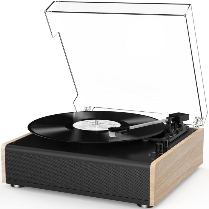 Vinyl Record Player Bluetooth Wireless Turntable with Built-in Speakers High Fidelity and 3 Speed Belt-Driven Vintage Phonograph Record Player with Magnetic Cartridge, RCA Out,...