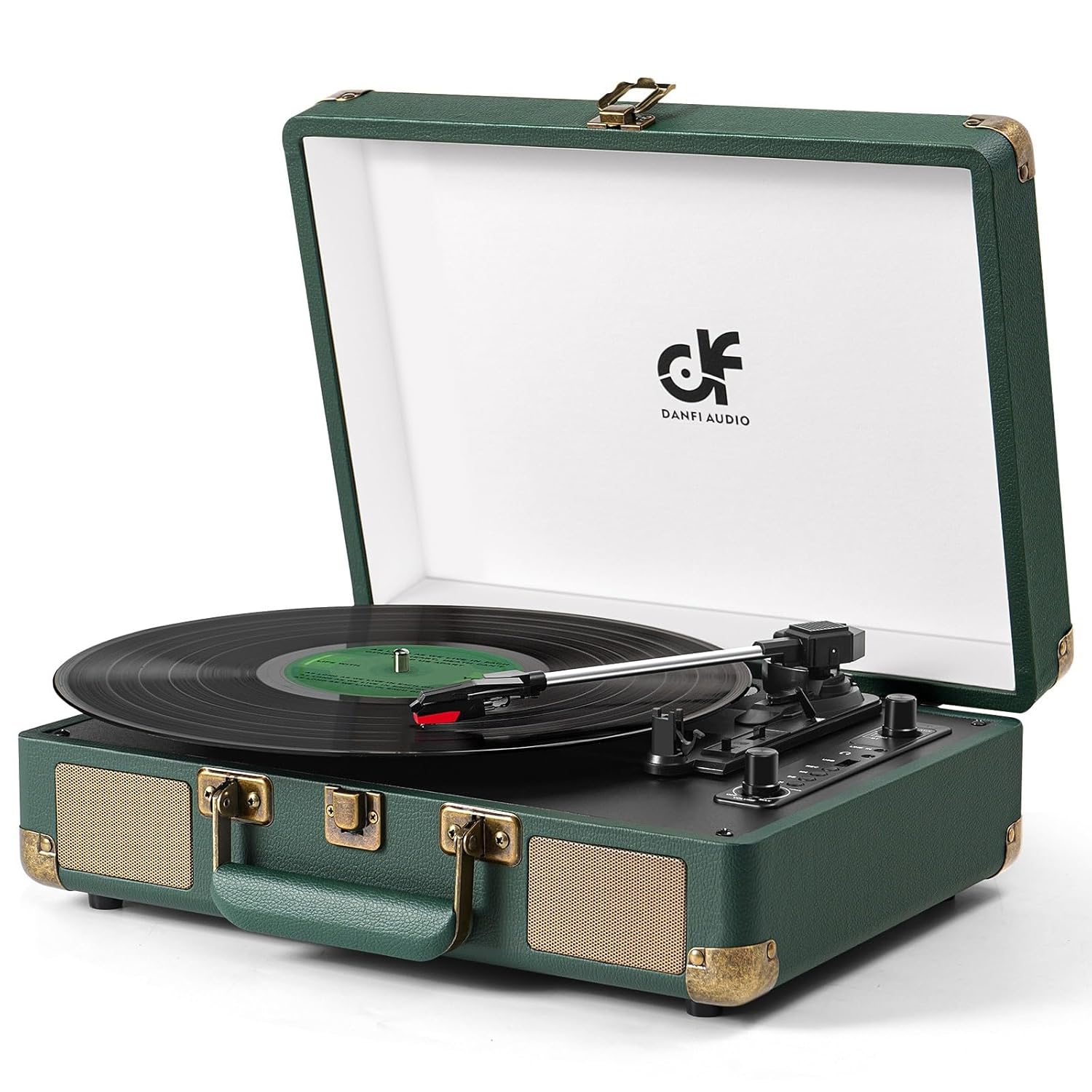 Vinyl Record Player Turntable with Built in Stereo Speakers, Bluetooth 3 Speeds Vintage Portable Suitcase Turntable with USB Recording LP Record to MP3, RCA Out, Aux in, Stylus,…