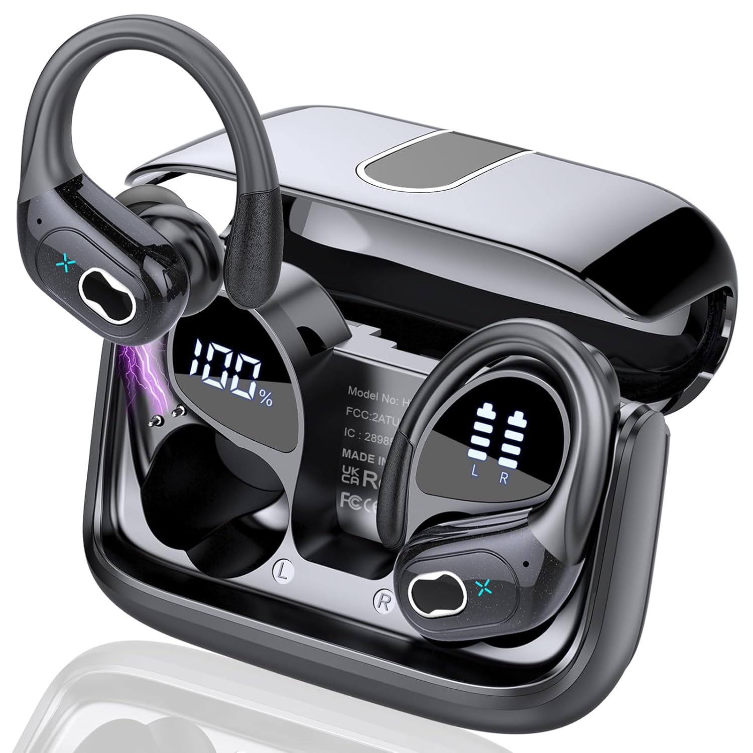 Wireless Earbuds 75hrs Bluetooth 5.4 Headphone Sport, 2025 Bluetooth Earbuds Stereo Deep Bass Over Ear Bud with Earhooks, ENC Noise Cancelling Mic, IPX7 Waterproof Earphone for…