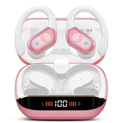 Wireless Earbuds Bluetooth 5.4 Headphones 75H Stereo Deep Bass Sports Over Ear Buds with Earhooks, LED Display Bluetooth Earbuds with 4 ENC Mic, IP7 Waterproof Earphone for...