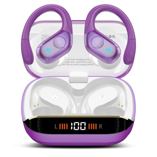 Wireless Earbuds Bluetooth 5.4 Headphones 75H Stereo Deep Bass Sports Over Ear Buds with Earhooks, LED Display Bluetooth Earbuds with 4 ENC Mic, IP7 Waterproof Earphone for...