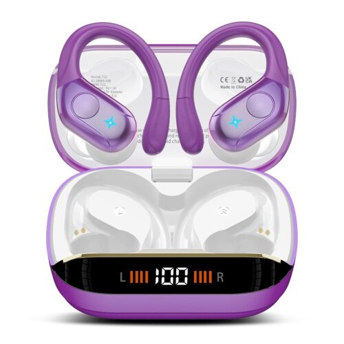 Wireless Earbuds Bluetooth 5.4 Headphones Sports, 75H Stereo Deep Bass Ear Buds with Earhooks, Bluetooth Earbuds with 4 ENC Mic, LED Display, IP7 Waterproof Earphone for...