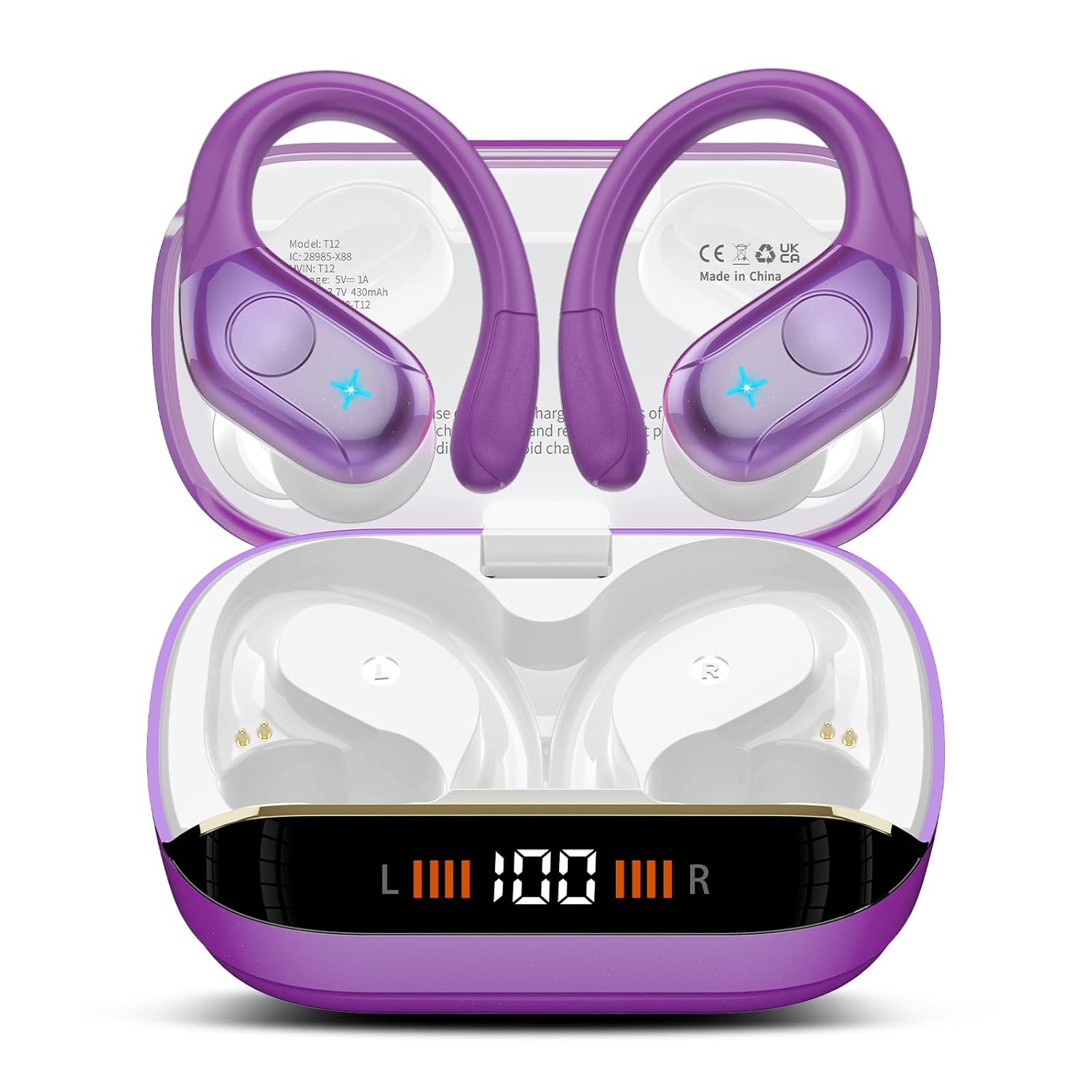 Wireless Earbuds Bluetooth 5.4 Headphones Sports, 75H Stereo Deep Bass Ear Buds with Earhooks, Bluetooth Earbuds with 4 ENC Mic, LED Display, IP7 Waterproof Earphone for…