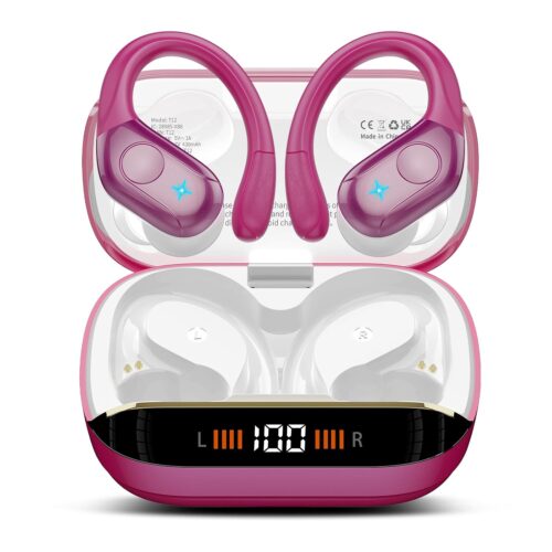 Wireless Earbuds Bluetooth 5.4 Headphones Sports 75H Stereo Deep Bass Over Ear Buds with Earhooks, Bluetooth Earbuds with 4 ENC Mic, LED Display, IP7 Waterproof Earphone for...