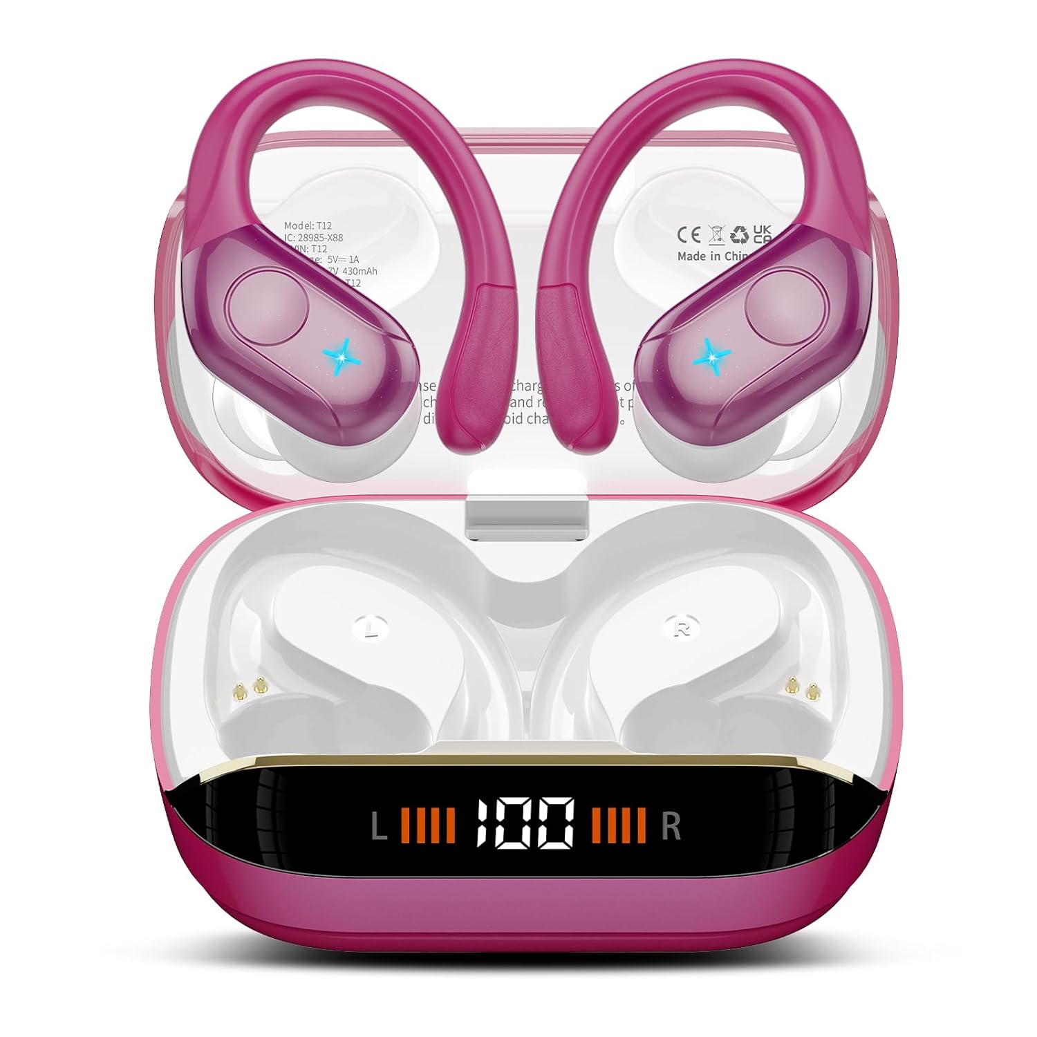 Wireless Earbuds Bluetooth 5.4 Headphones Sports 75H Stereo Deep Bass Over Ear Buds with Earhooks, Bluetooth Earbuds with 4 ENC Mic, LED Display, IP7 Waterproof Earphone for…