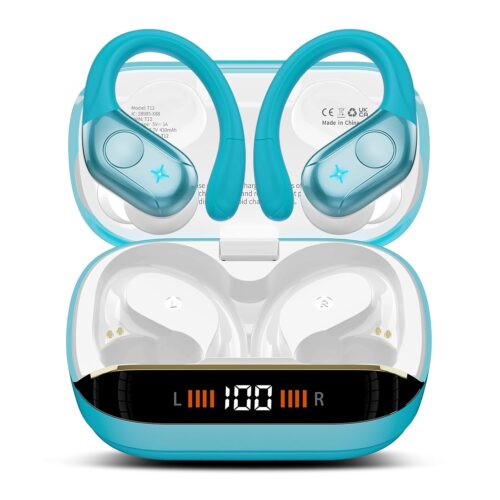 Wireless Earbuds Bluetooth 5.4 Headphones Sports, 75H Stereo Deep Bass Over Ear Buds with Earhooks, Bluetooth Earbuds with 4 ENC Mic, LED Display, IP7 Waterproof Earphone for...