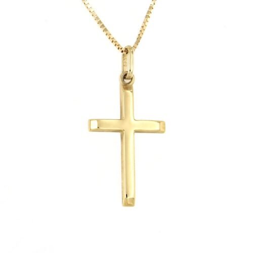 14 Karat Gold Cross, Small Religious Pendant Necklace with 18 inch Box Gold Chain - 14k Christian Cross with Adjustable Chain for Womens - Authentic Italian Religious Gifts Jewelry