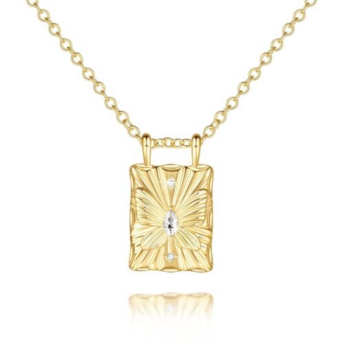 14K Gold Necklace Gold Pendant Necklaces for Women Butterfly Necklace for Women Trendy Simple yet Full of Character Unique Square Pendant Necklaces