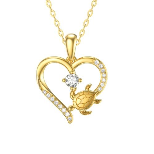 14K Gold Sea Turtles Necklace for Women, Solid Gold Turtle Pendant Necklace Ocean Tortoise Jewelry Gift for Wife Mom Sister Her, 16''-18''
