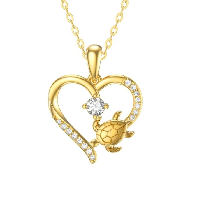 14K Gold Sea Turtles Necklace for Women, Solid Gold Turtle Pendant Necklace Ocean Tortoise Jewelry Gift for Wife Mom Sister Her, 16''-18''