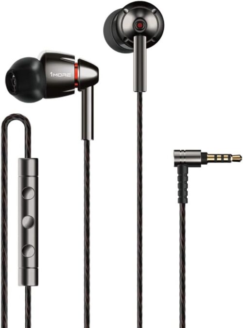 1MORE Quad Driver in-Ear Earphones Hi-Res High Fidelity Headphones Warm Bass, Spacious Reproduction, High Resolution, Mic in-Line Remote Smartphones/PC/Tablet - Silver/Gray