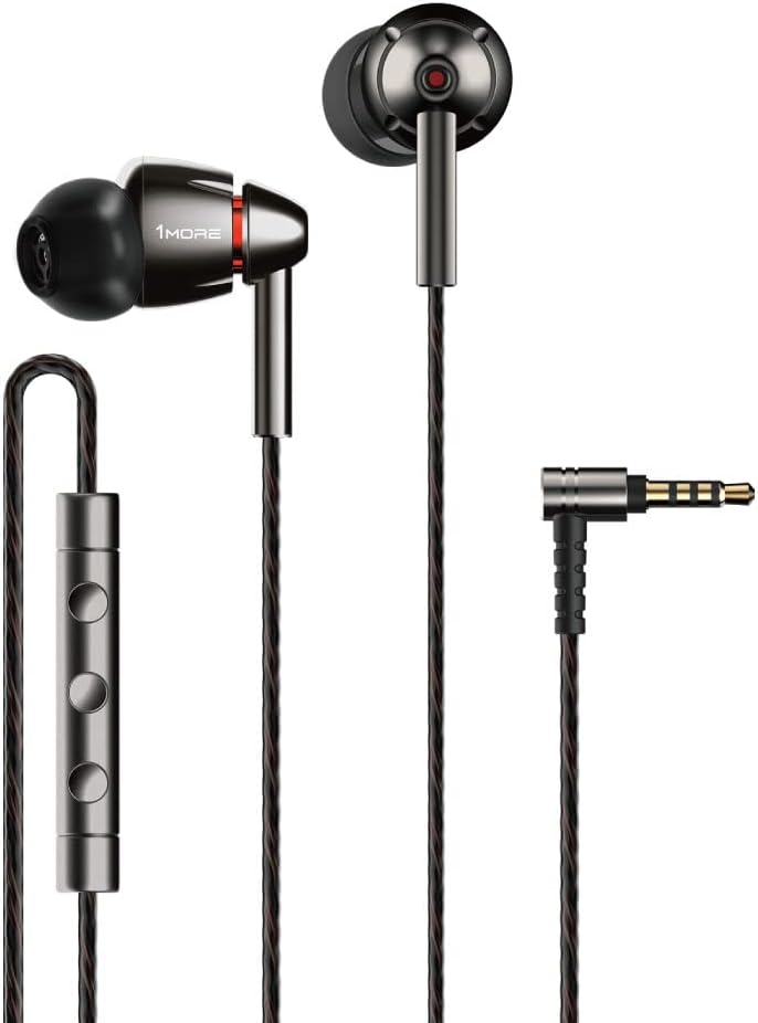 1MORE Quad Driver in-Ear Earphones Hi-Res High Fidelity Headphones Warm Bass, Spacious Reproduction, High Resolution, Mic in-Line Remote Smartphones/PC/Tablet – Silver/Gray