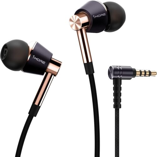 1MORE Triple Driver In-Ear Earphones Hi-Res Headphones with High Resolution, Bass Driven Sound, MEMS Mic, In-Line Remote, High Fidelity for Smartphones/PC/Tablet - Gold
