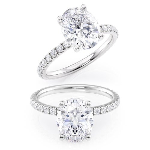 2 to 6 Carat Oval Moissanite Engagement Ring - 1/4 Carat Round Natural Diamond - 14K Gold (G-H/VS, G-H/SI, cttw, DEW) Wedding Promise Ring for Women Size 4 to 11 Made in USA