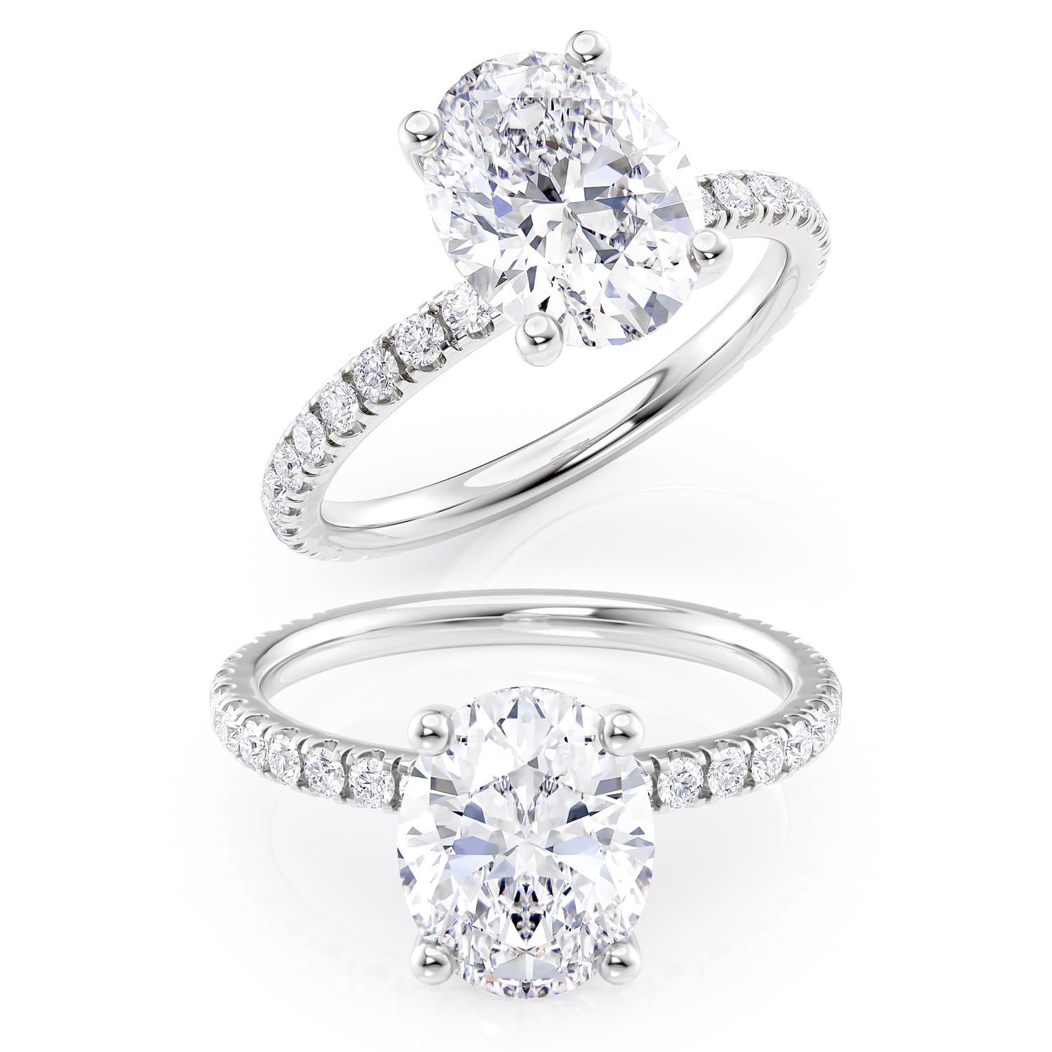 2 to 6 Carat Oval Moissanite Engagement Ring – 1/4 Carat Round Natural Diamond – 14K Gold (G-H/VS, G-H/SI, cttw, DEW) Wedding Promise Ring for Women Size 4 to 11 Made in USA