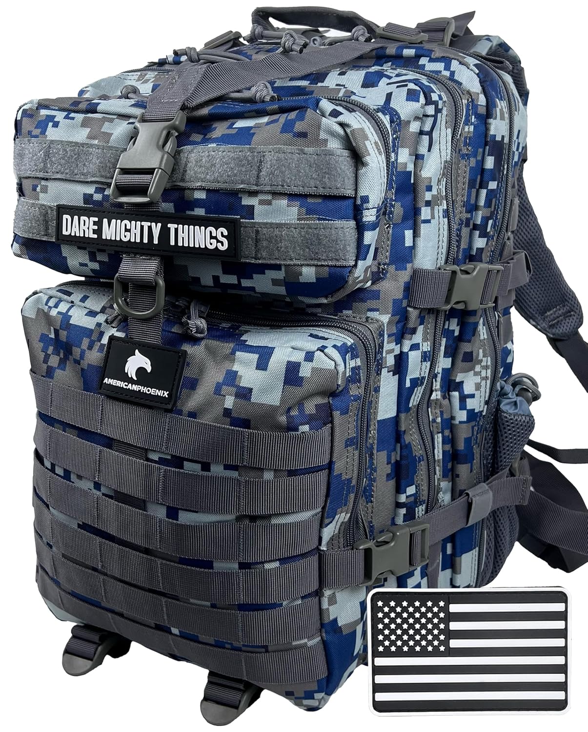 45L Elite Tactical Backpack | 3X Stronger Work & Military Backpack | Water Resistant and Heavy Duty | 3 Day MOLLE Bug Out Bag (Blue Jay)